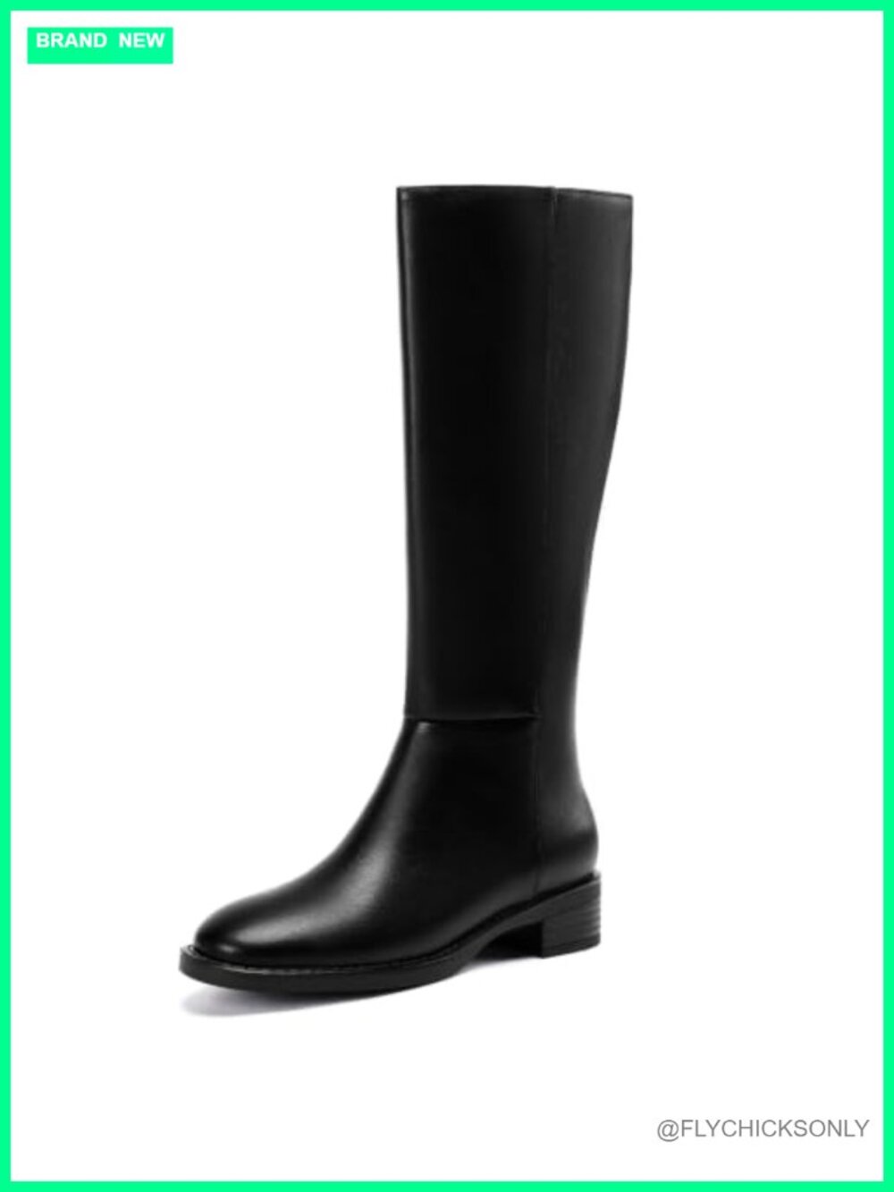 Wide Calf Knee High Boots Faux Leather Round Toe Low Block Heel